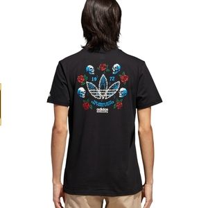Adidas skateboard t shirt with skull and rose prin